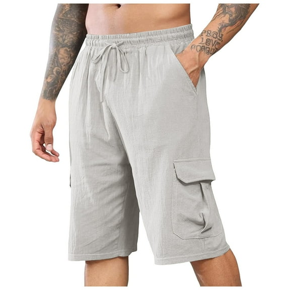 Huesdet Mens Cargo Shorts Outdoor Hiking Casual Shorts for Men Relaxed Fit Cotton Shorts with Pockets(Grey,M)