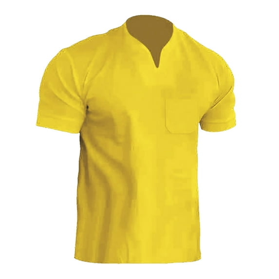 Huesdet Mens Casual Slim Fit Short Sleeve T-Shirts Soft Lightweight V-Neck/Crew-Neck(Yellow,XL)