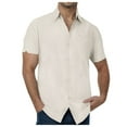 thumbnail image 1 of Huesdet Mens Short Sleeve Casual Button Up Shirts Summer Untucked Dress Shirts with Pocket(Beige,XXL), 1 of 6