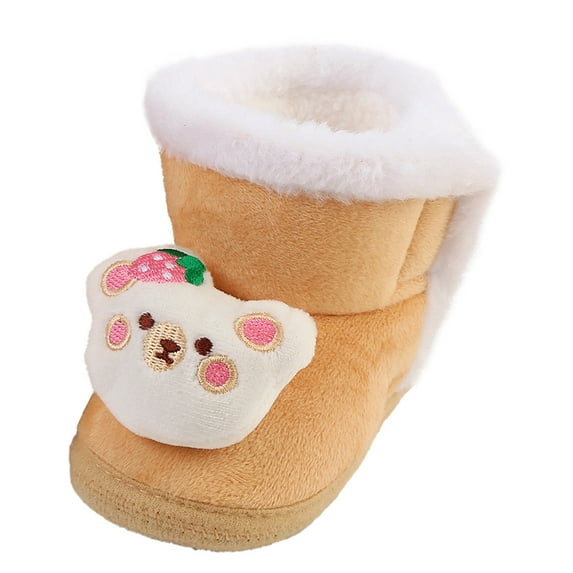 Huesdet Baby Boy Girl Soft Fleece Booties Stay On Slippers Socks Shoe Non Skid Gripper Toddler First Walkers Winter Ankle Crib Shoes(Khaki,6-12 Months)