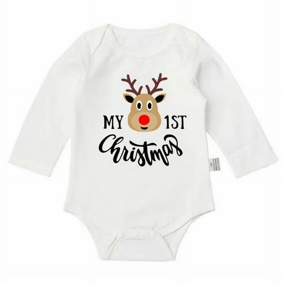 Huesdet Newborn Infant Baby Girl Boy Christmas Outfit Baby Christmas Jumpsuit Romper Long Sleeve Sweatshirt Fall Clothes(Red,3-6 Months)