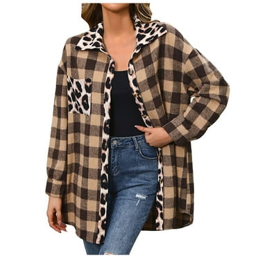 Huesdet Plaid Flannel Shirt for Women Oversized Long Sleeve Button Up Shirts Casual Loose Blouse Tops(S,Brown)