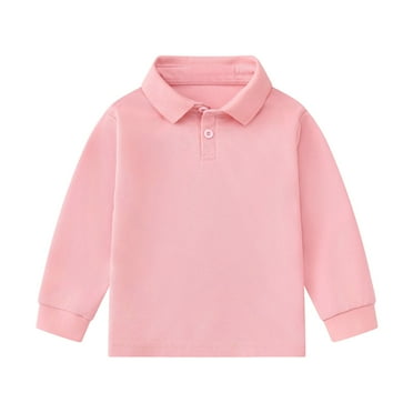 Gibobby Polo Shirts for Boys Toddler Long Sleeve Casual Solid Color Shirt Button Closure Fashion Comfortable(Pink,1-2 Y)