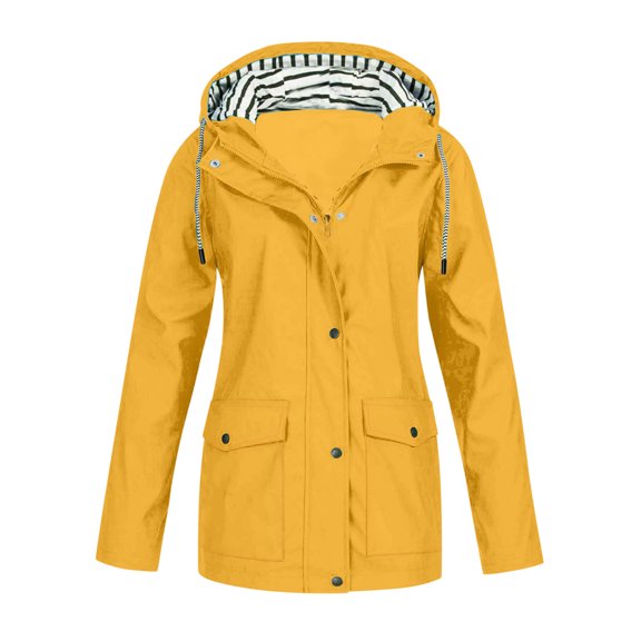 Huesdet Raincoat for Women Solid Lined Rain Jackets Waterproof Outdoor Plus Size Hooded Lightweight Rain Coats(Yellow,S)