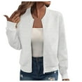 thumbnail image 1 of Huesdet Satin Jacket Women Zip Up Varsity Jacket Fall Windbreaker Outerwear with Pockets(White,L), 1 of 7