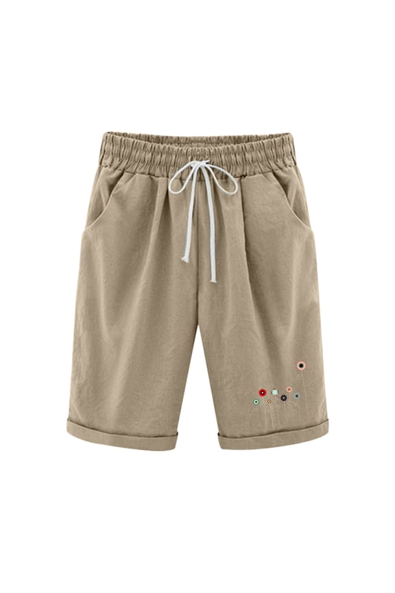 Shorts for Women Casual Print High Waist Bermuda Shorts(Khaki,XL)