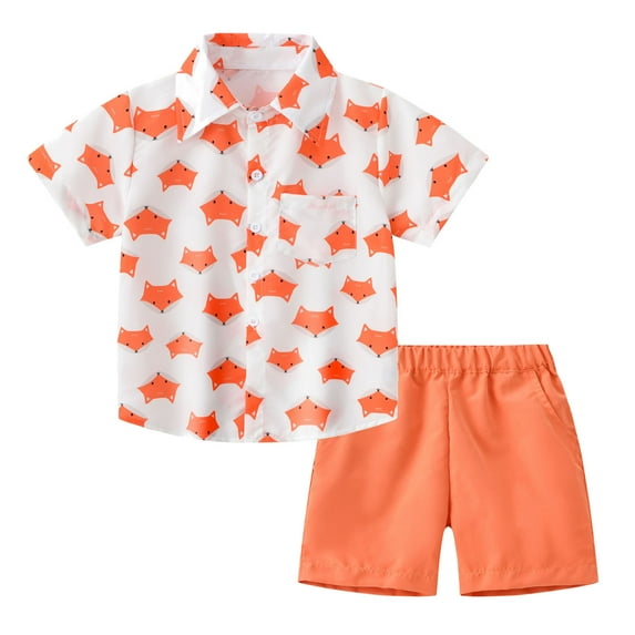 Huesdet Summer Toddler Baby Boys Short Sleeve Buttons Casual Blouse Tops Formal Dress Shirt(Orange,2-3 Years)
