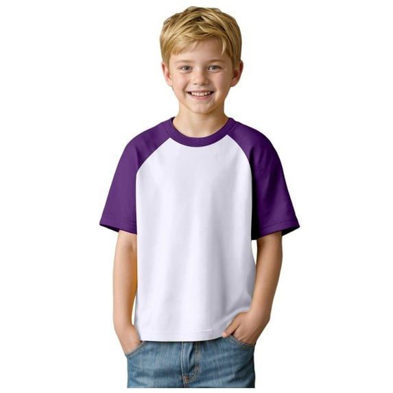 Huesdet Toddler Baby Boy Girl Short Sleeve Crew Neck T Shirt Pullover Sweatshirt Summer Basic Tee Solid Casual Clothes(Purple,10-12 Years)