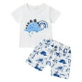 thumbnail image 1 of Huesdet Toddler Baby Boy Summer Outfit Short Sleeve Letter Print T-Shirt and Casual Shorts Set Cute Clothes for Boys Ideal for Summer(White,18-24 Months), 1 of 4