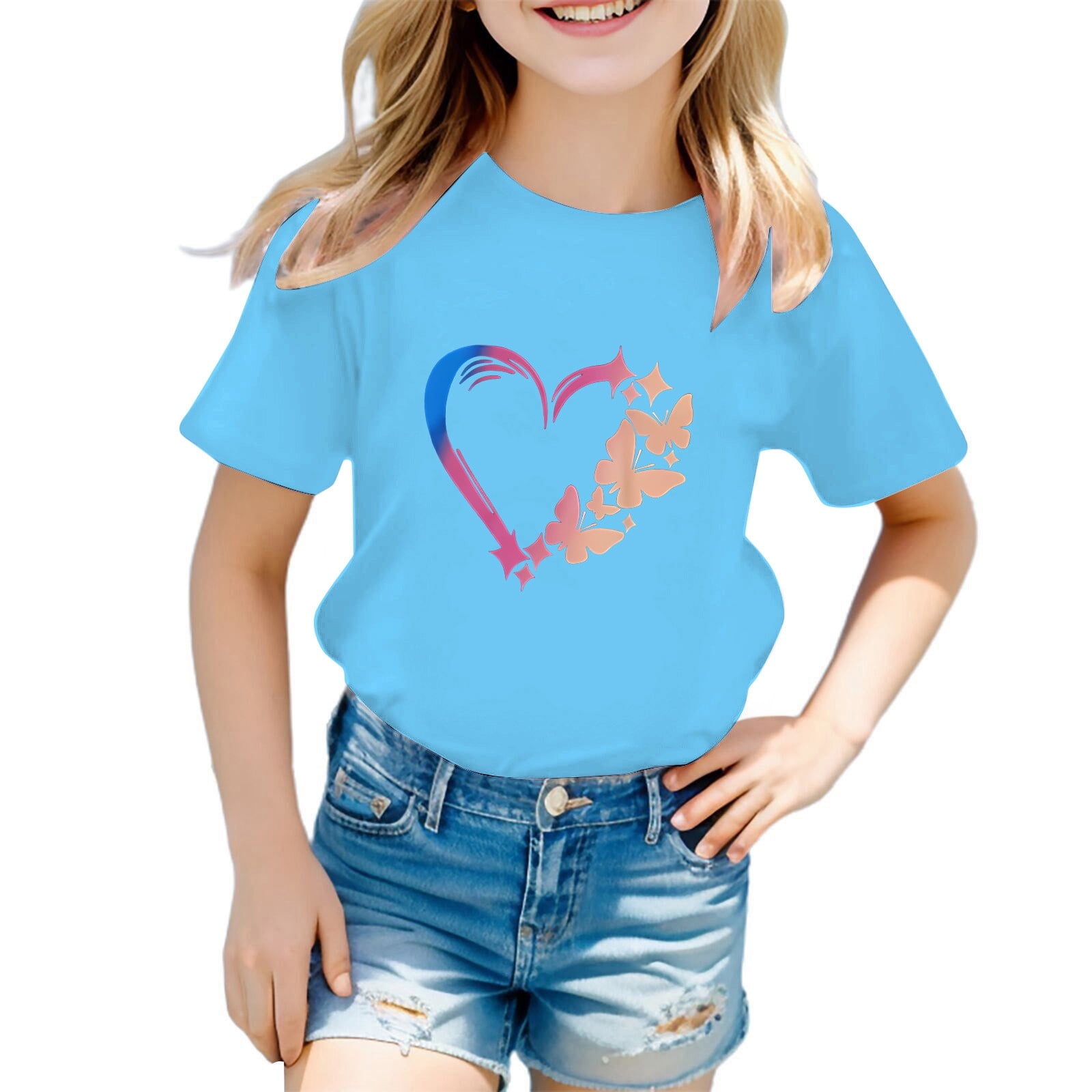 BluNight Collection Girls' Floral Heart Ruffle Sleeve Cotton Top - Raglan Tee For Ages 2-8