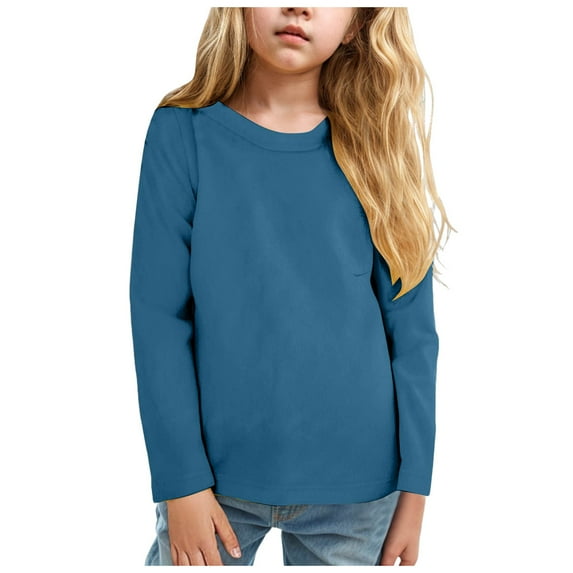 Huesdet Toddler Boys Cotton Crewneck Sweatshirt Baby Solid Long Sleeve Pullover Tops Soft T-Shirt for Boys Girls(Blue,5-6 Y)