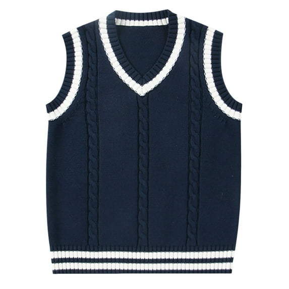 Huesdet Toddler Boys Girls Sweater Vest Fall Winter Thermal Sleeveless Sweater Knitted Waistcoat Warm V-neck Sweater(Blue,12-18 Months)