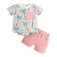 thumbnail image 1 of Huesdet Toddler Boys Summer Clothes Short Sleeve T-Shirt and Elastic Waist Pocket Shorts 2-Piece Outfit for Boys for Summer Playtime(Pink,18-24 Months), 1 of 6
