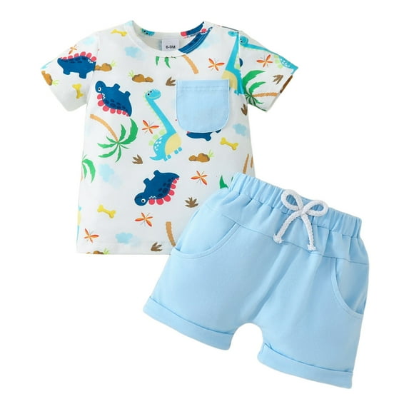 Huesdet Toddler Button-Up Pajama Set - Crinkle Texture Short Sleeve PJs for Boys and Girls(Blue,2-3 Years)