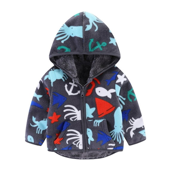 Huesdet Toddler Fleece Jacket Baby Boys Girls Hooded Waterproof Zipper Long Sleeve Thick Warm Outerwear(Light Gray,3-4 Y)