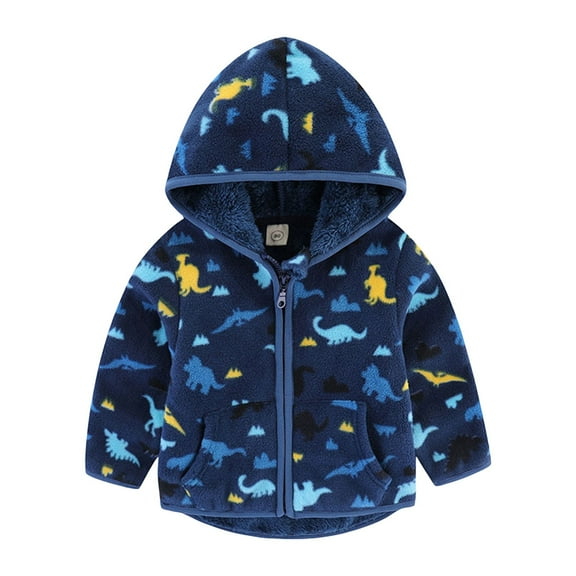 Huesdet Toddler Fleece Jacket with hood Kids Boys Girls Baby Coat for Fall Winter Spring Thick Warm Outerwear(Dark Blue,4-5 Y)