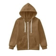 thumbnail image 1 of Huesdet Toddler Girl Zip Up Hoodie Solid Color Jacket Hooded Sweatshirt Fall Winter Kid Long Sleeve Shirt Pullover Top(Khaki,9-10 Years), 1 of 5