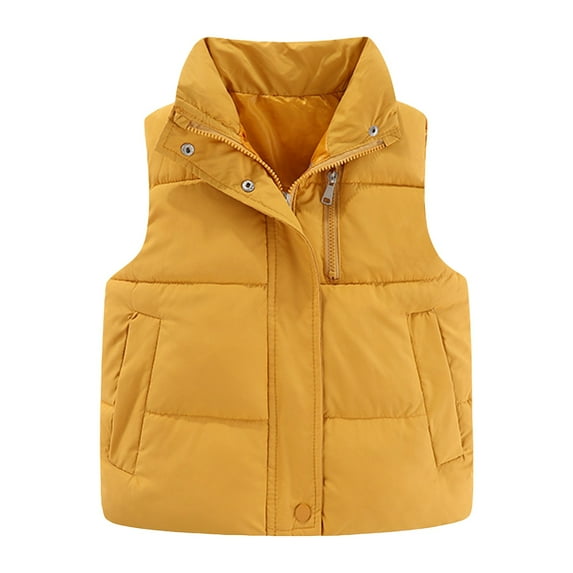 Huesdet Toddler Jacket Child Kids Baby Boys Girls Sleeveless Winter Solid Hooded Vest Outwear Outfits Clothes(Yellow,2-3 Years)