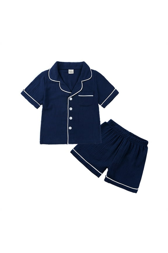 Toddler Kids Baby Girl Solid Ruffle Long Sleeve Button Shirt Top and Pants Cotton 2Piece Pajamas Set(Dark Blue,18-24 Months)