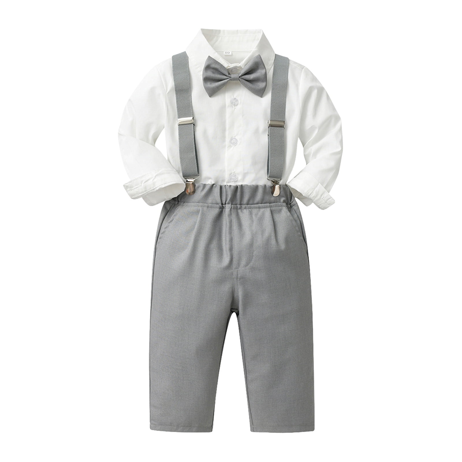 Boys Nautical Print Shirt with Bow Tie & Suspender Pants Set – Stylish Kids Formal Outfit main image 1