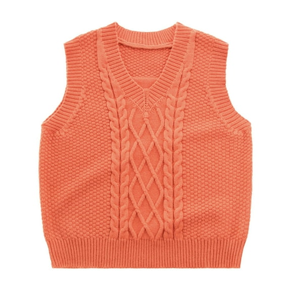 Huesdet Toddler Kids Boys Sweater Vest College Style Uniform Knit Waistcoat Baby Spring Fall V-Neck Pullover Sleeveless(Orange,3-4 Years)