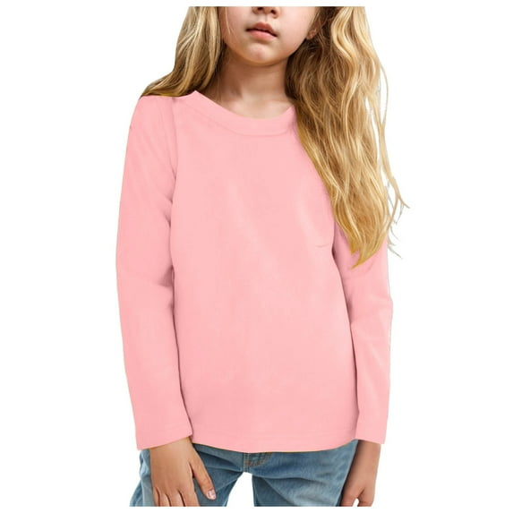 Huesdet Toddler Kids Girls Boys Long Sleeve Basic T-Shirt Casual Tees Shirt Tops Solid Color Trendy Child Dailywear(Pink,3-4 Y)