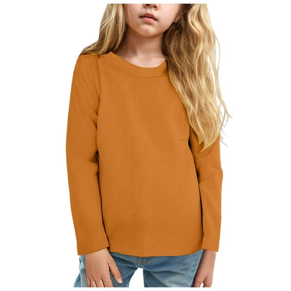 Huesdet Toddler Long Sleeve Shirt Girl Soft Cotton Toddler T-Shirts Layering Tees Baby Girls Long-Sleeve Shirts(Coffee,2-3 Y)