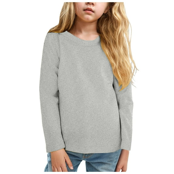 Gibobby Toddler Long Sleeve Shirt Girl Soft Cotton Toddler T-Shirts Layering Tees Baby Girls Long-Sleeve Shirts(Light Gray,4-5 Y)