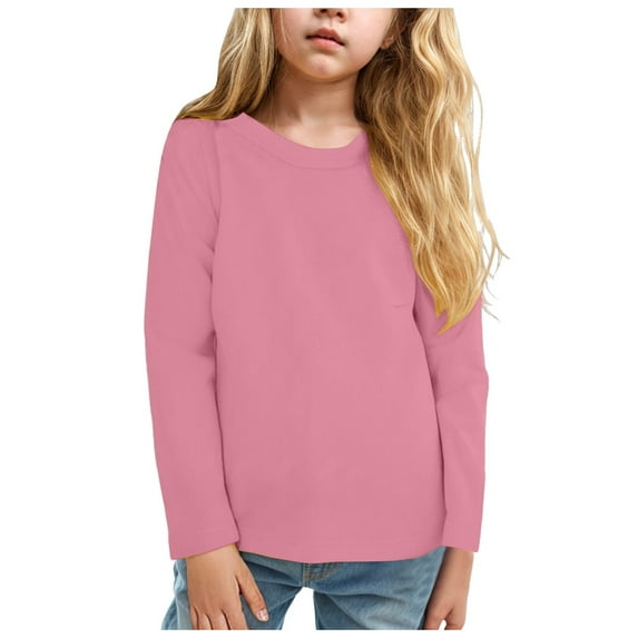 Huesdet Toddler Long Sleeve Shirt Girl Soft Cotton Toddler T-Shirts Layering Tees Baby Girls Long-Sleeve Shirts(Pink,2-3 Y)