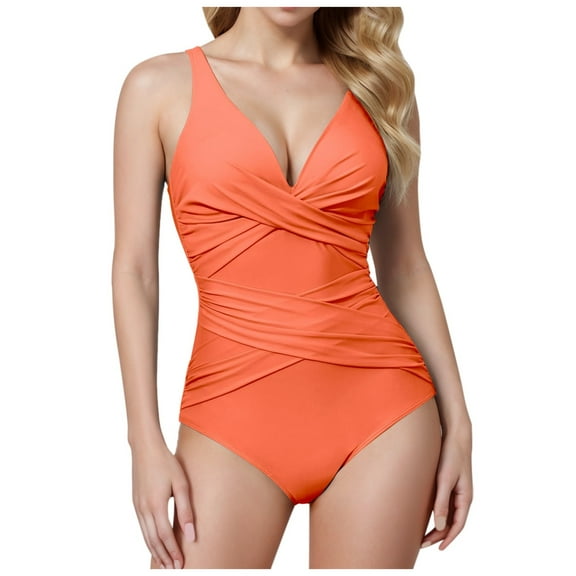 Huesdet Tankini Swimsuits for Women Tummy Control Bathing Suits Two Piece Tankini Tops with Bikini Bottoms Twist Swimwear(Orange,XL)
