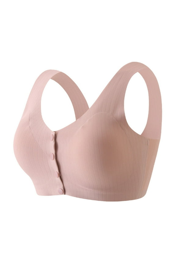 Wireless Front Closure Bra for Women, Comfort Full Coverage Easy Close Button Bras for Seniors Large Size Front Buckle Corset(Pink,F)