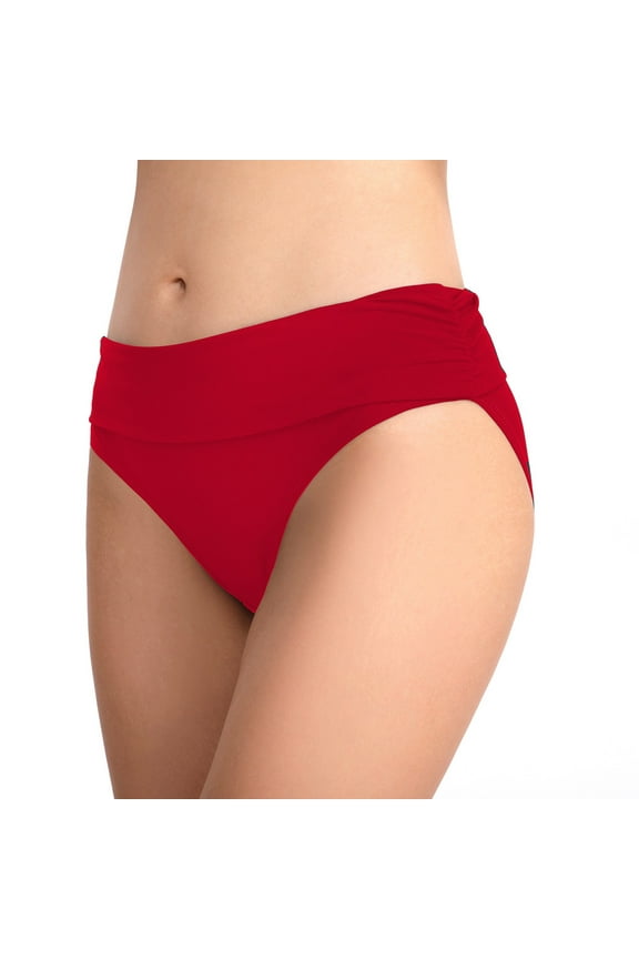 Women Bikini Bottoms Mid Waist Bathing Suit Swimsuit Ruched Swim Bottom(Red,L)