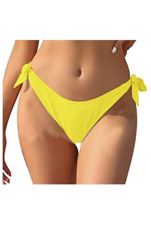 Women Bikini Bottoms Mid Waist Bathing Suit Swimsuit Ruched Swim Bottom(Yellow,M)