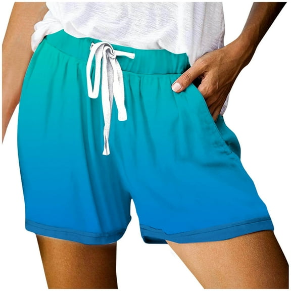 Huesdet Women Casual Summer Shorts Elastic High Waisted Short Pants with Pockets(Sky Blue,XL)