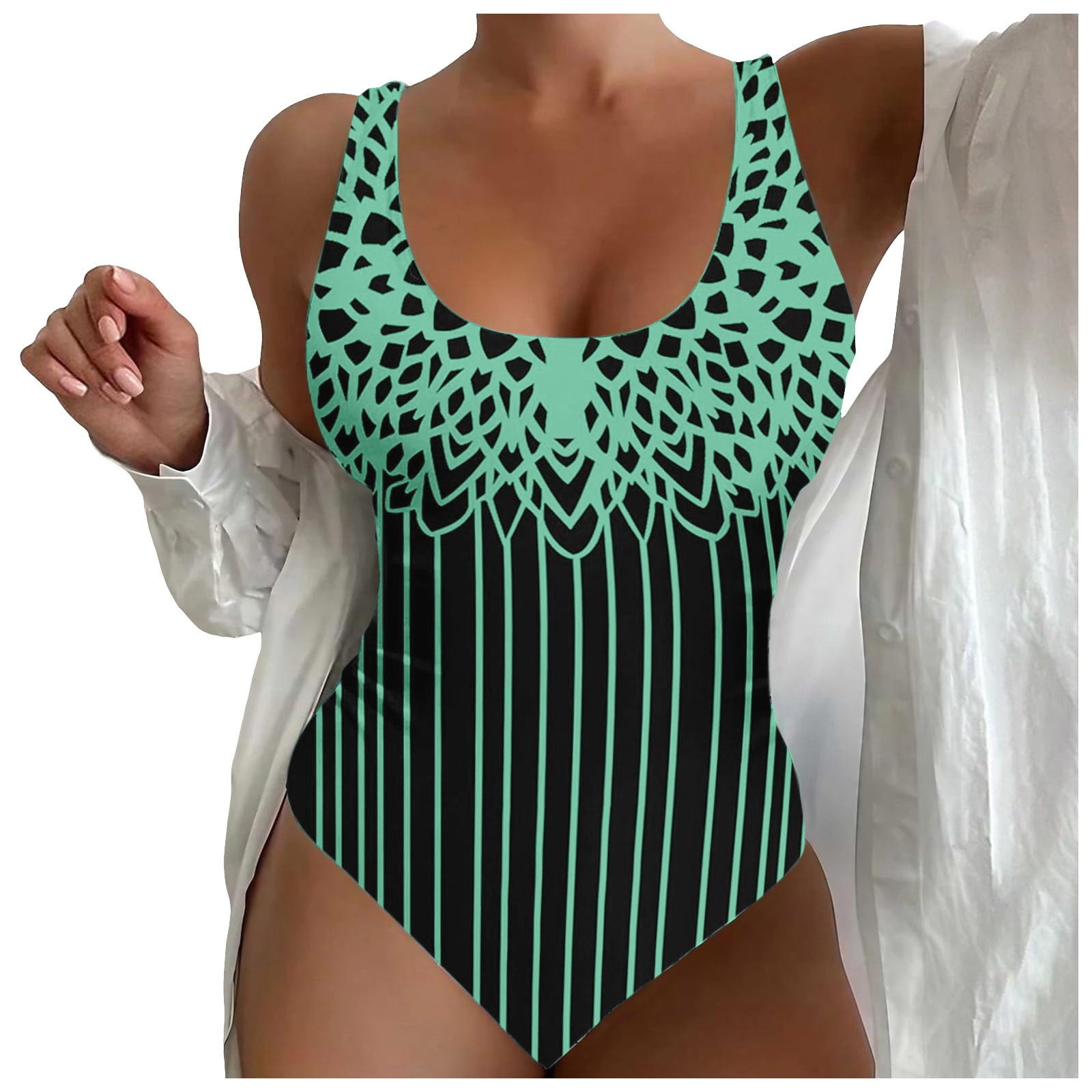 CUPSHE Women's One Piece Swimsuit V Neck Tummy Control Swimming Costume Drawstring Double Straps Self Tie Back O-Ring Swimwear Solid Black XL
