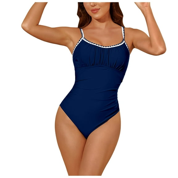 Huesdet Women Tummy Control One Piece Swimsuit Sexy Crisscross Back Bathing Suit[Blue,XXL]