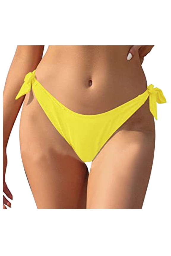 Women Twist Bikini Bottom Moderate High Cut Bathing Suit Bottoms Ruched Swimsuit Bottom(Yellow,XL)