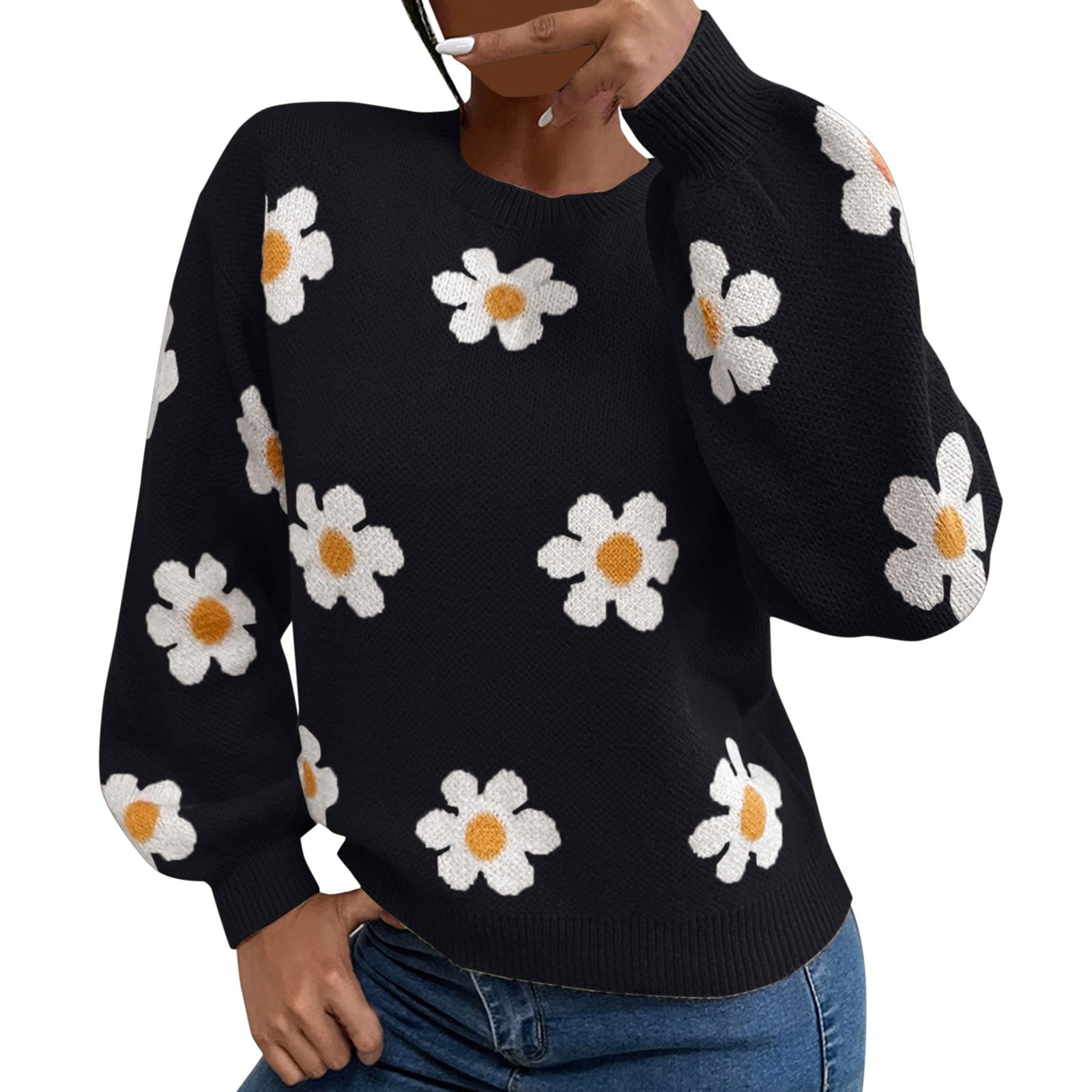 Women's Jacquard Knit Pullover Sweater - Long Sleeve Crew Neck Comfy Jumper For Casual Wear - View #10