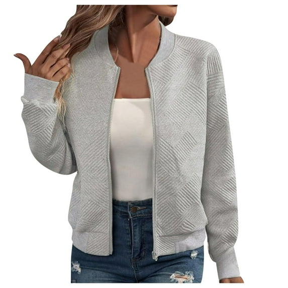 Huesdet Women's Casual Jacket Lightweight Windbreaker Jackets Windproof Spring Fall Jackets with Pockets(Grey,L)