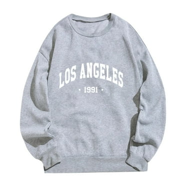 Huesdet Women's Casual Long Sleeve Print Tops Crewneck Sweatshirts Cute Loose Fit Pullover with Pockets(S,Grey)
