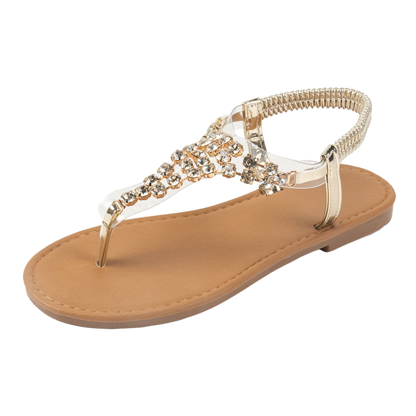 Huesdet Women's Casual Rhinestone Metallic Thong Sandals Open Toe