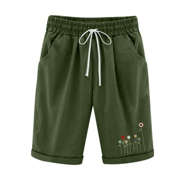 Huesdet Women's Casual Shorts Elastic Waist Drawstring Cotton Lightweight Shorts Outdoor Pocket(AG,L)