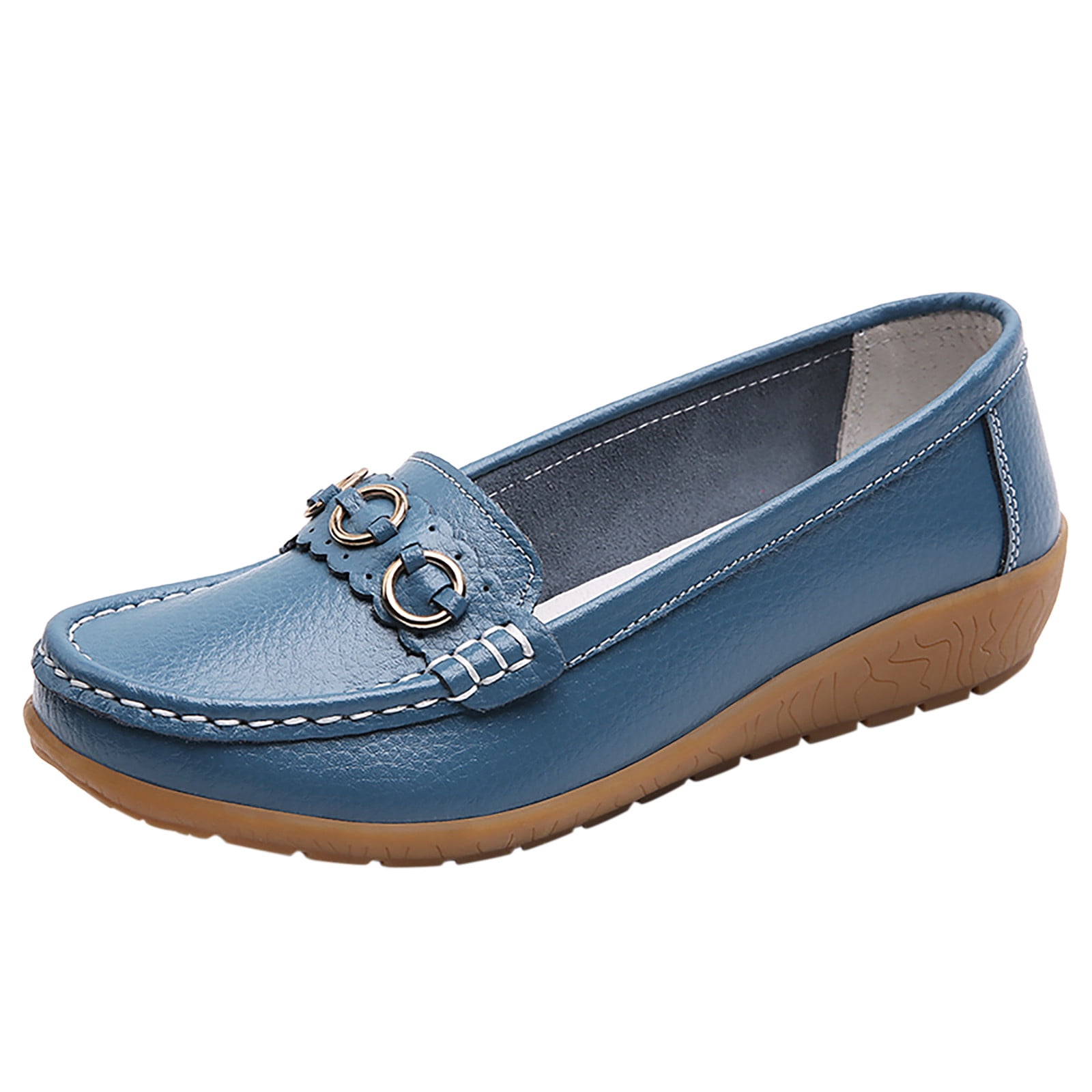 Womens Comfy Loafers Soft Slip On Flat Boat Driving Moccasins Office Work Walking Nursing Shoes, Wedge Navy, 5 UK