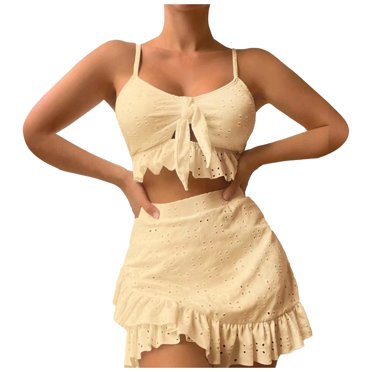 Huesdet Women's Colorblock Bikini Set Bandeau Spaghetti Strap High Cut Sexy Two Piece Swimsuit Bathing Suit(Yellow,L)