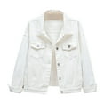 thumbnail image 1 of Huesdet Women's Embroidered Denim Jean Jacket for Women Fashion Solid Oversized Long Sleeve Button Up Shacket Jacket Coat with Pockets(White,L), 1 of 8