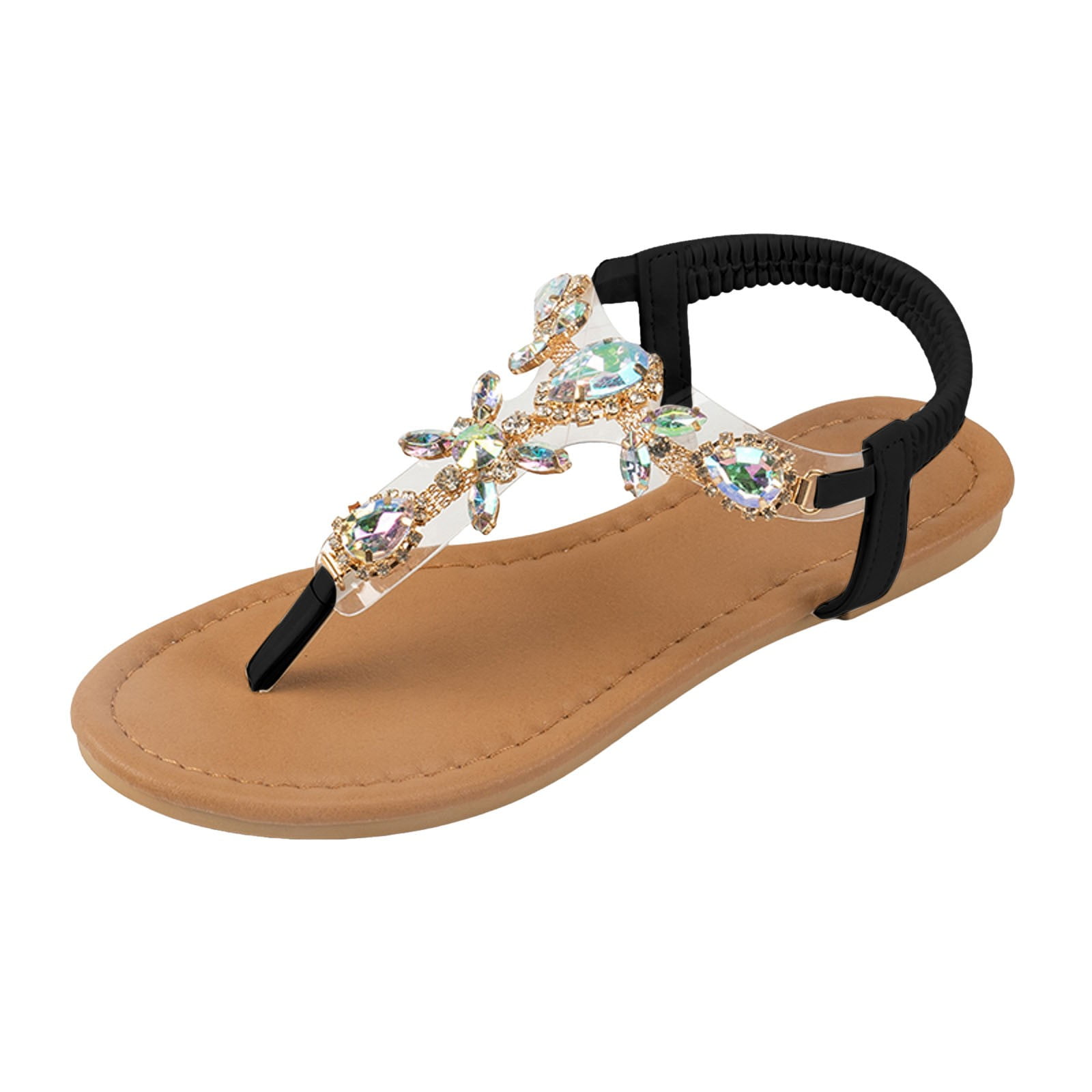Women's Rhinestone Bow Thong Sandals - Dressy Open Toe Flip Flops With Flat Heel