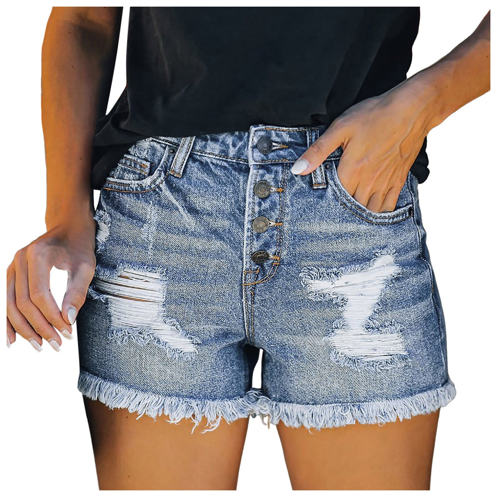 Huesdet Women's High Waisted Denim Shorts Casual Ripped Summer Hot ...