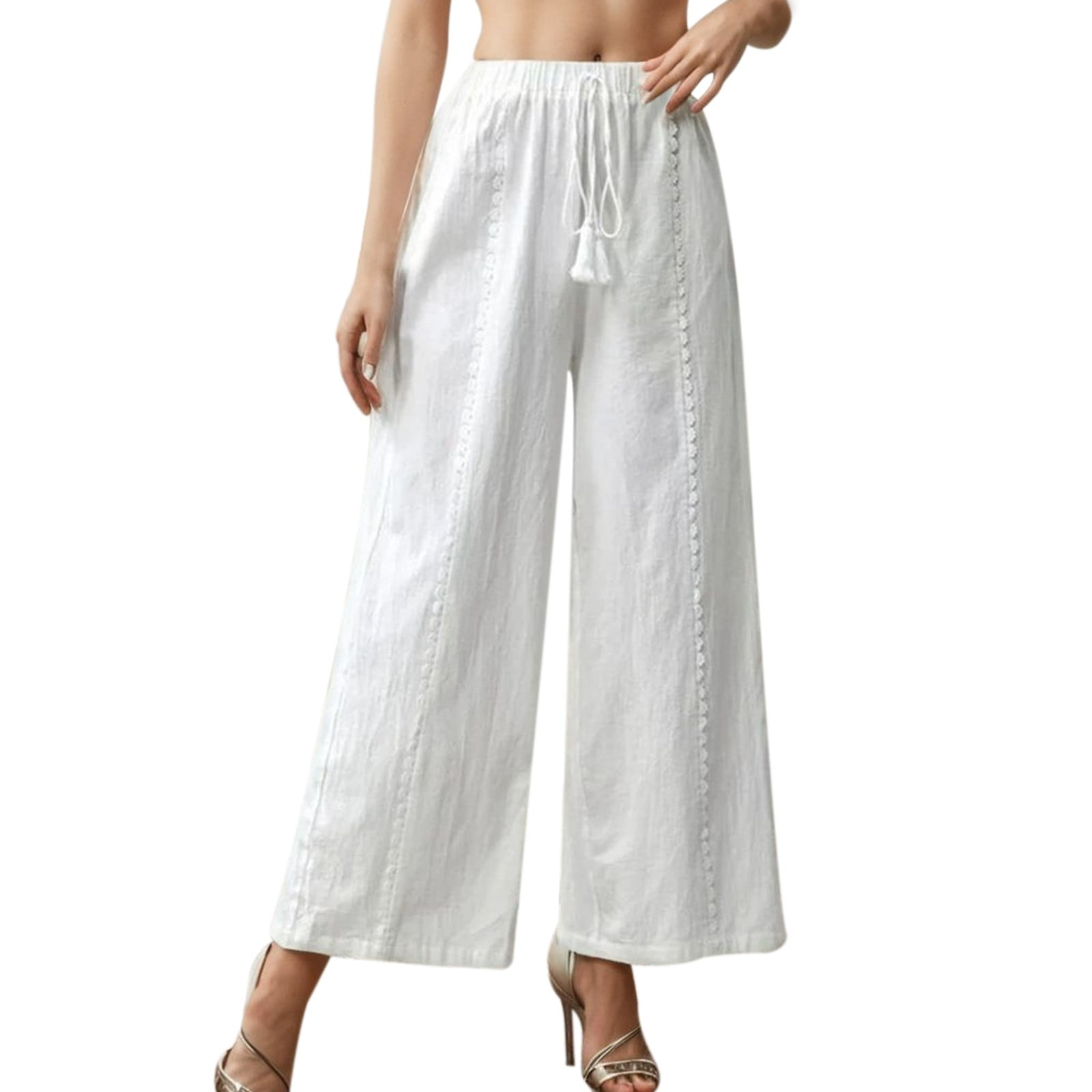 Lillusory White Flowy Pants Beach Lillusory Amazon Women's Flowy Palazzo  Pants Elastic Waist Wide