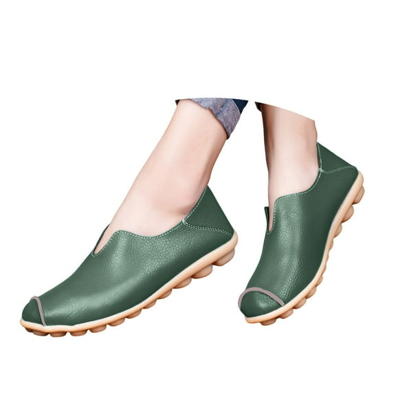 Huesdet Women's Loafers Slip On Lug Sole Penny Loafer Comfort Casual Round Toe Mid Heels Platform Work Shoes(Dark Green,9.5)