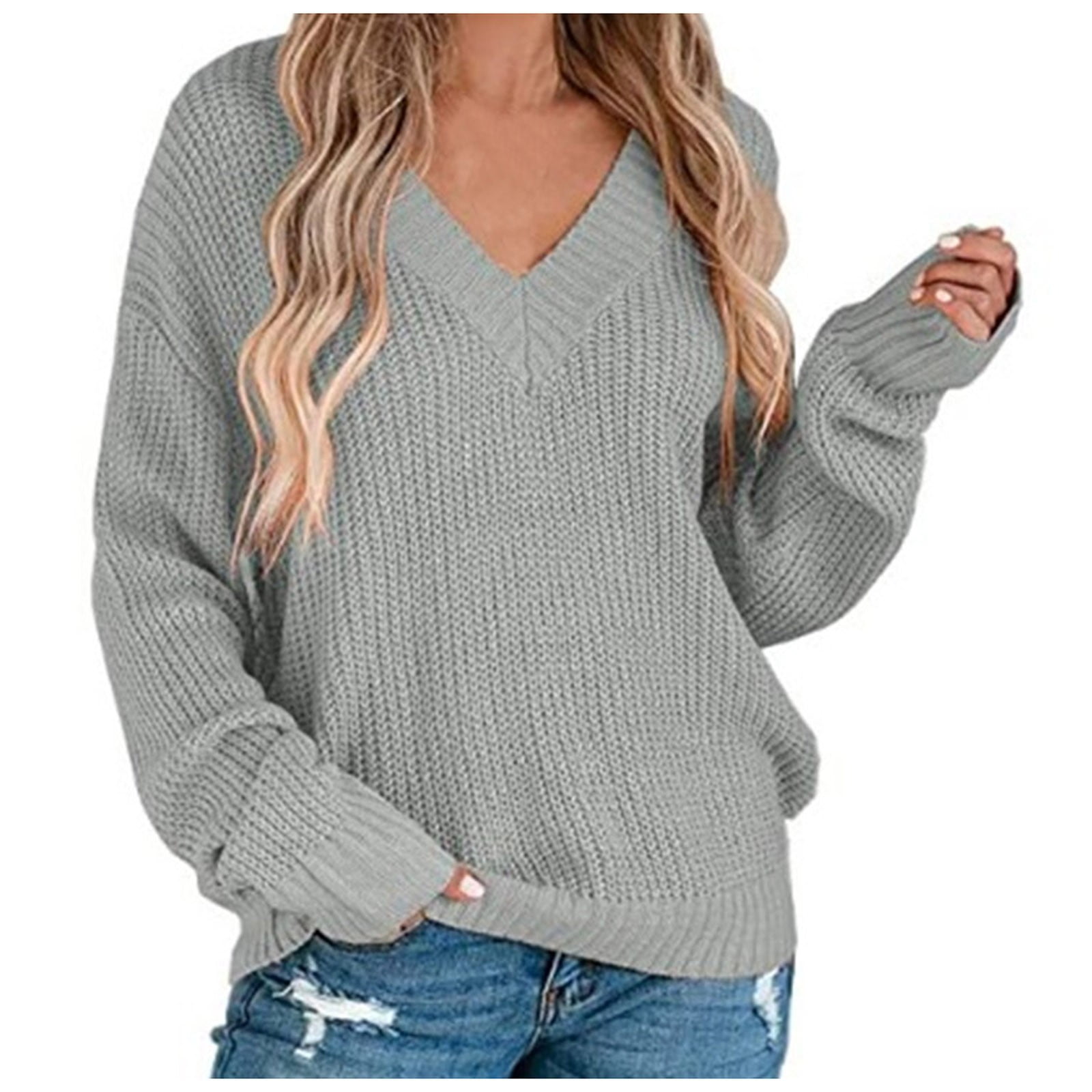 Amazon Essentials Womens Fashion V Neck Long Sleeve Loose Sweater
